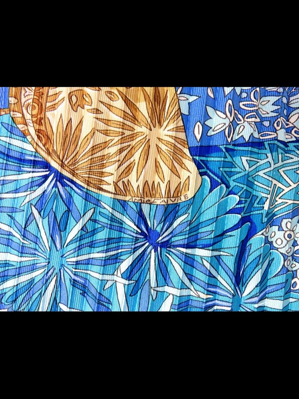 Hermes Light Blue & Gold Pleated Silk Scarf